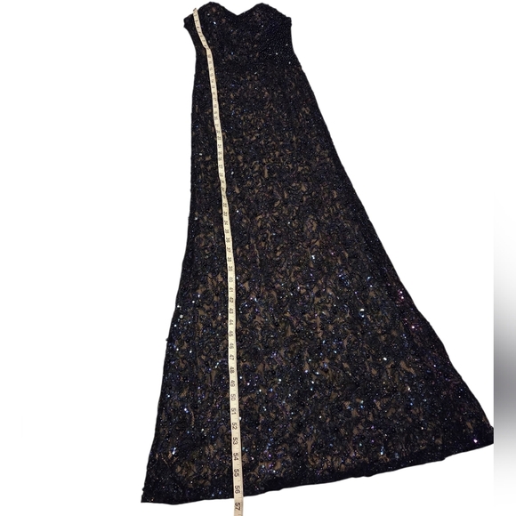 La Femme Strapless Sequin Gown 20943 Black Silver Prom Formal Open Back Size 2 - Picture 7 of 13